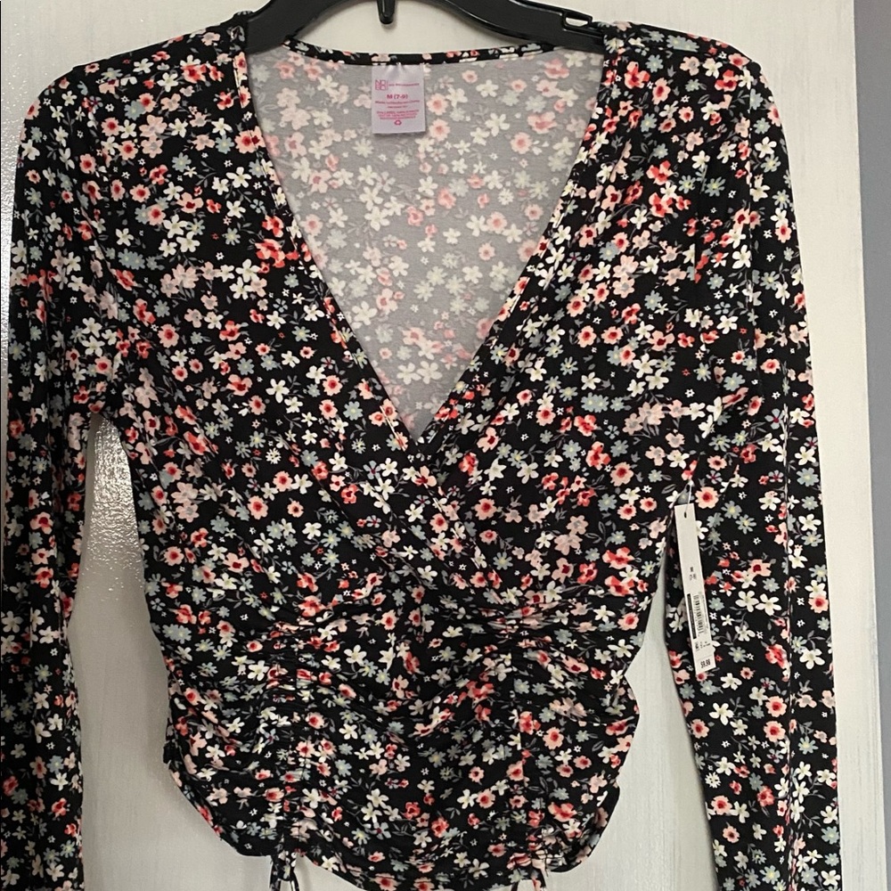 No Boundaries Floral Ruched Front Top